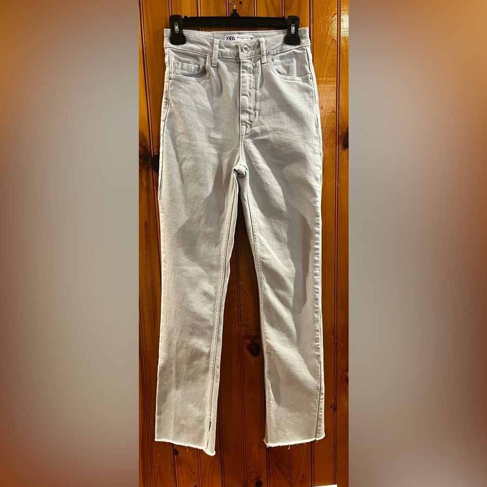Zara High Waist Side Slit Jeans Gray Size 02